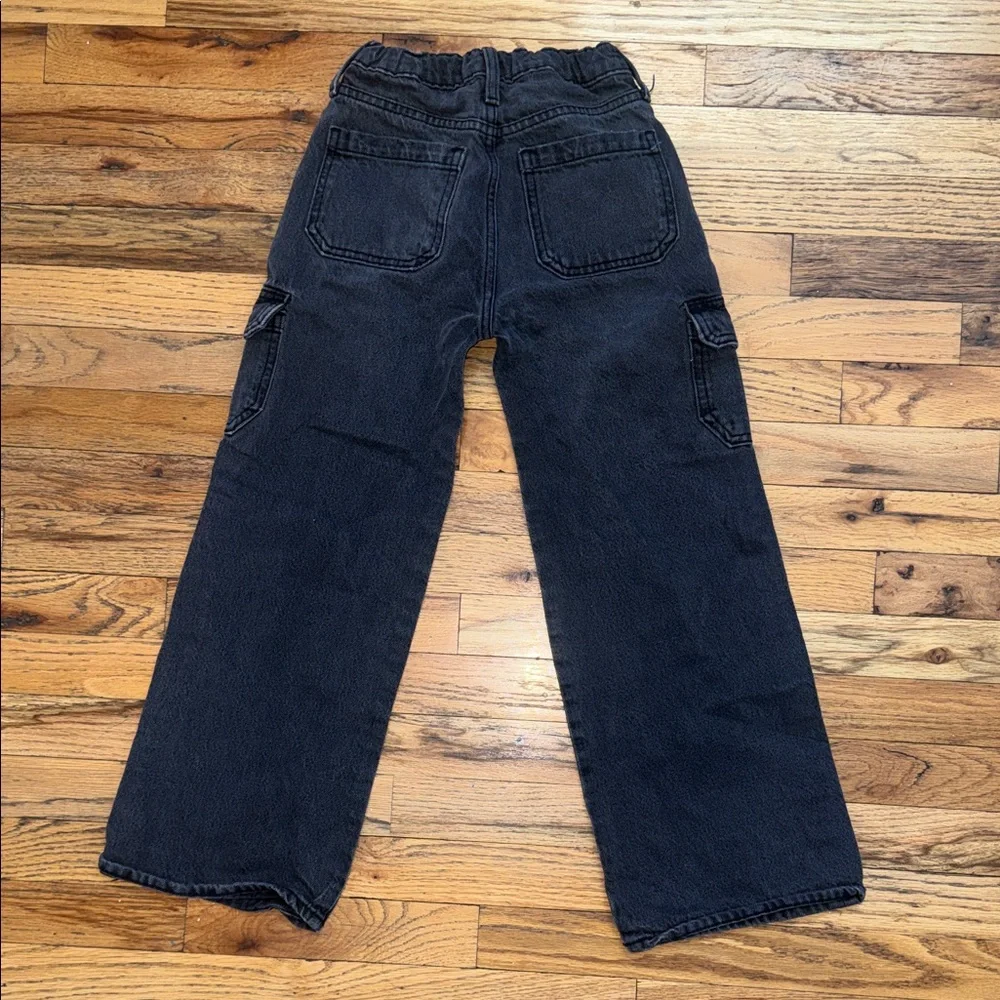 Girls Black Cargo Wide-Leg Pants
